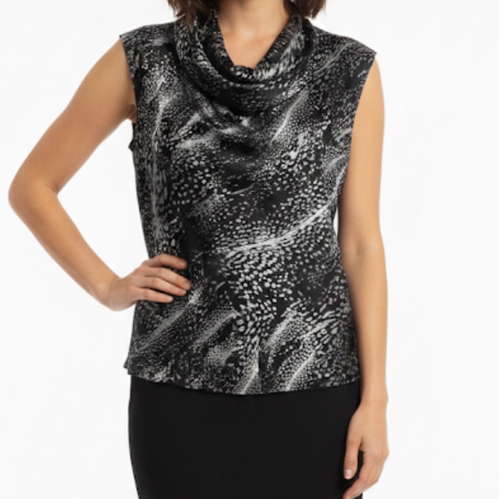 Kenneth Cole New York Monochrome Patterned Silk Sleeveless Top